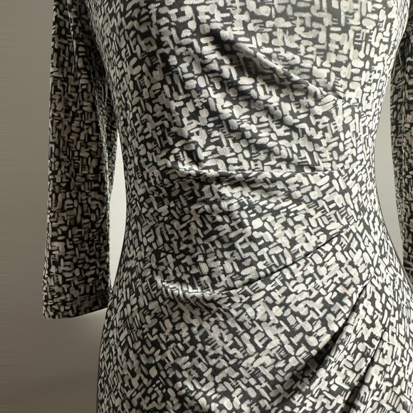 LRL Ralph Lauren Sheath Dress Size 2P Charcoal White Ruched Lined Jersey Stretch - Picture 5 of 16